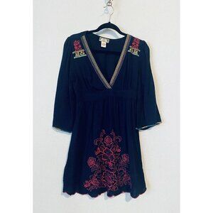 Flying Tomato Dress Womens Medium Embroidered V Neck Fit And Flare Blue Boho